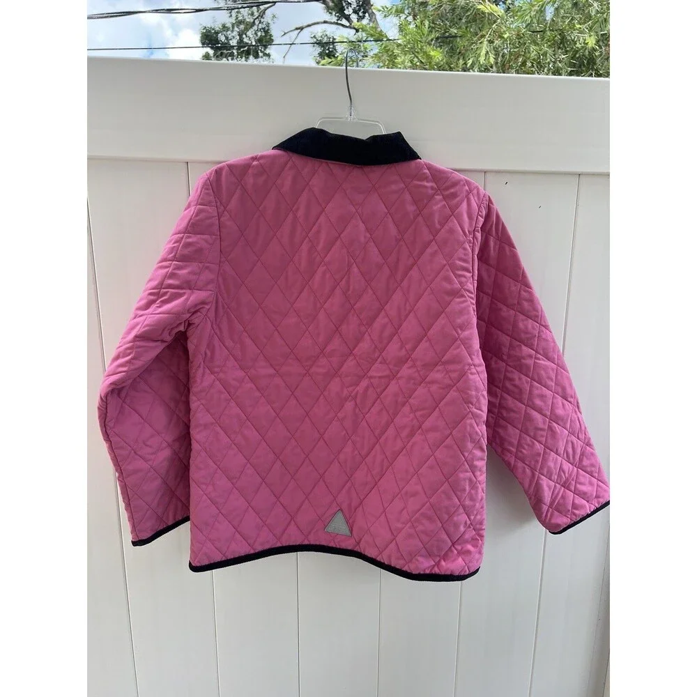 LL Bean Girls XL (18) Quilted Jacket Pink Corduroy Collar Snap Up Thermal